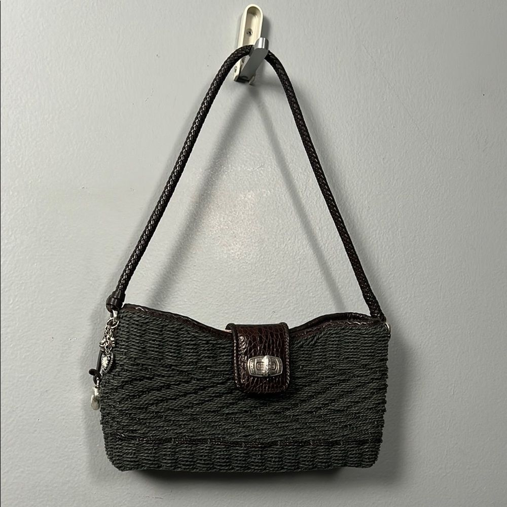 Vintage Brighton Wendy Style Woven Shoulder Bag straw and leather